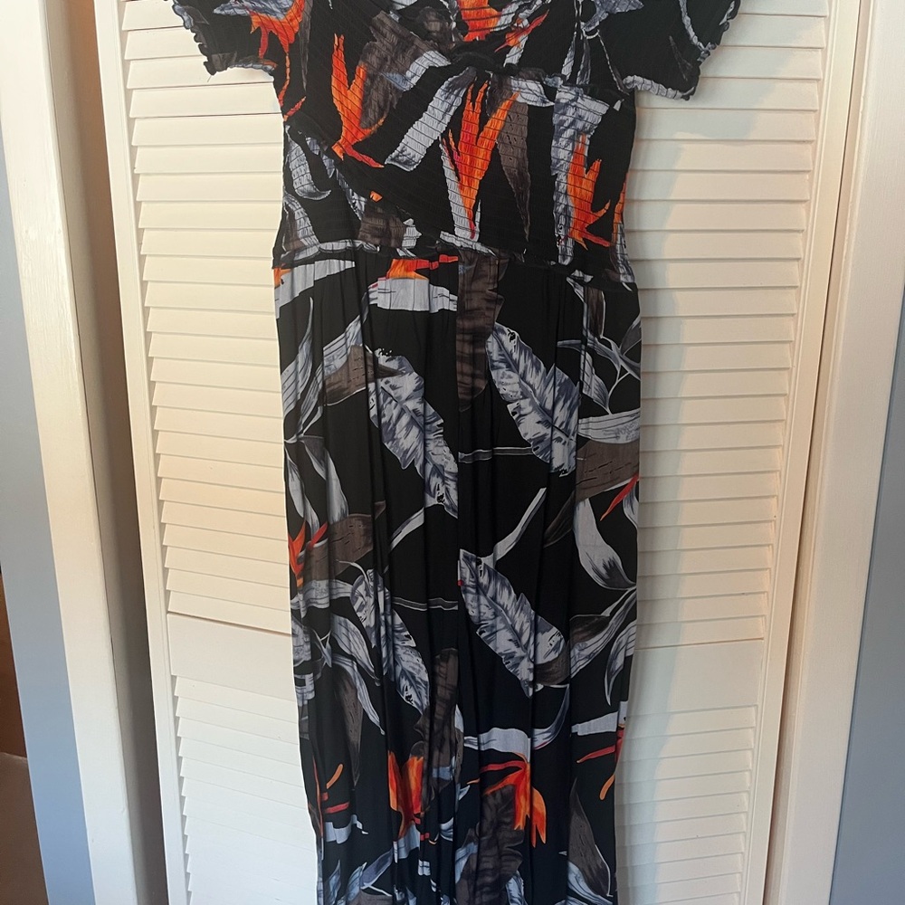 Black and Orange Floral Maxi Dress